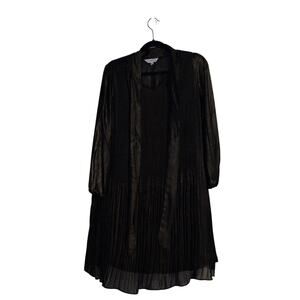 Nanette Lepore Black & Gold Sparkle Swing Dress with Tie Neck